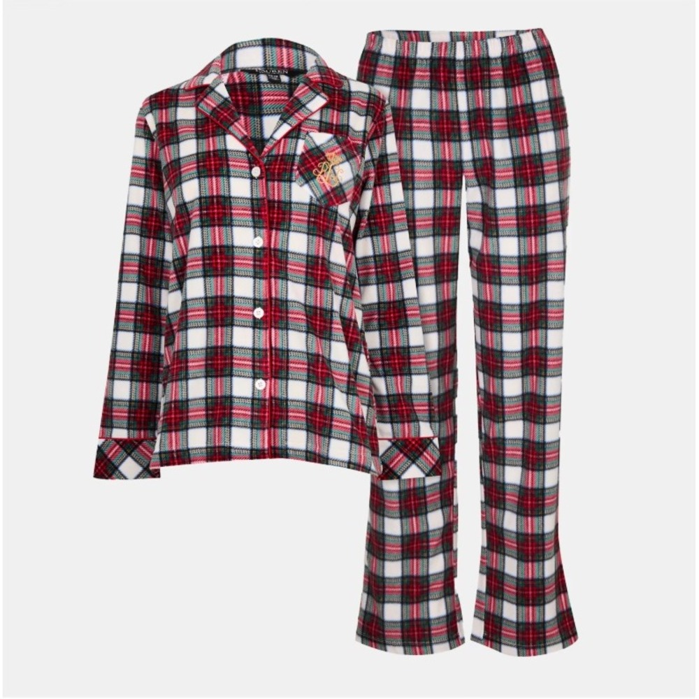 Laurenโ Ralph Lauren Pajama Set Womens S Red Plaid Crest Preppy Loungewear